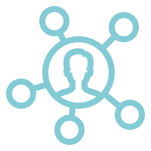 Icon of a person connected to a network representing experienced staff