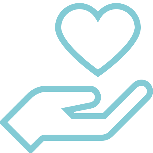 Hand holding a heart icon representing the caring values of Reflecting Care Services